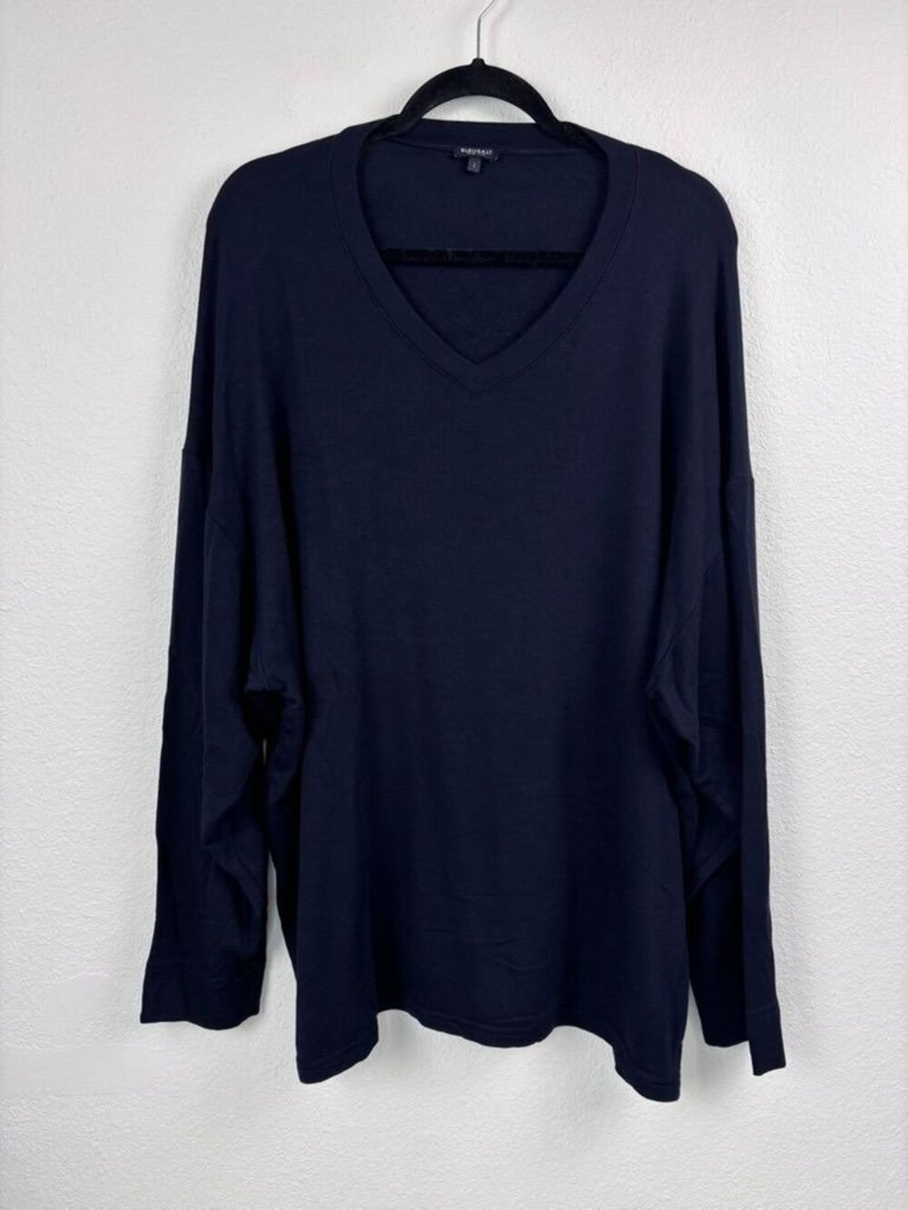 BleuSalt women's 2 medium navy blue The oversized v-neck pullover top lagenlook